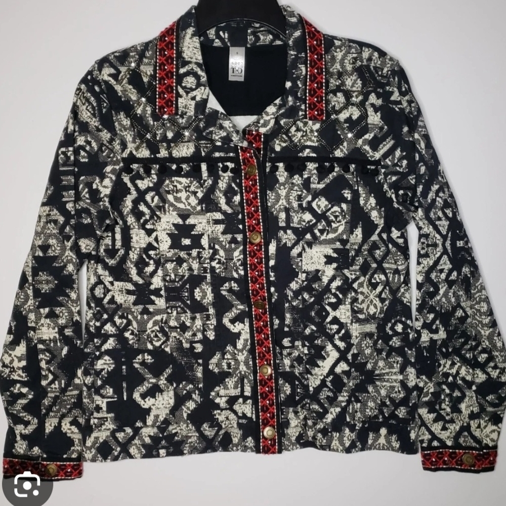 Chic Patterned Jacket with Red Trim NWT - image 1